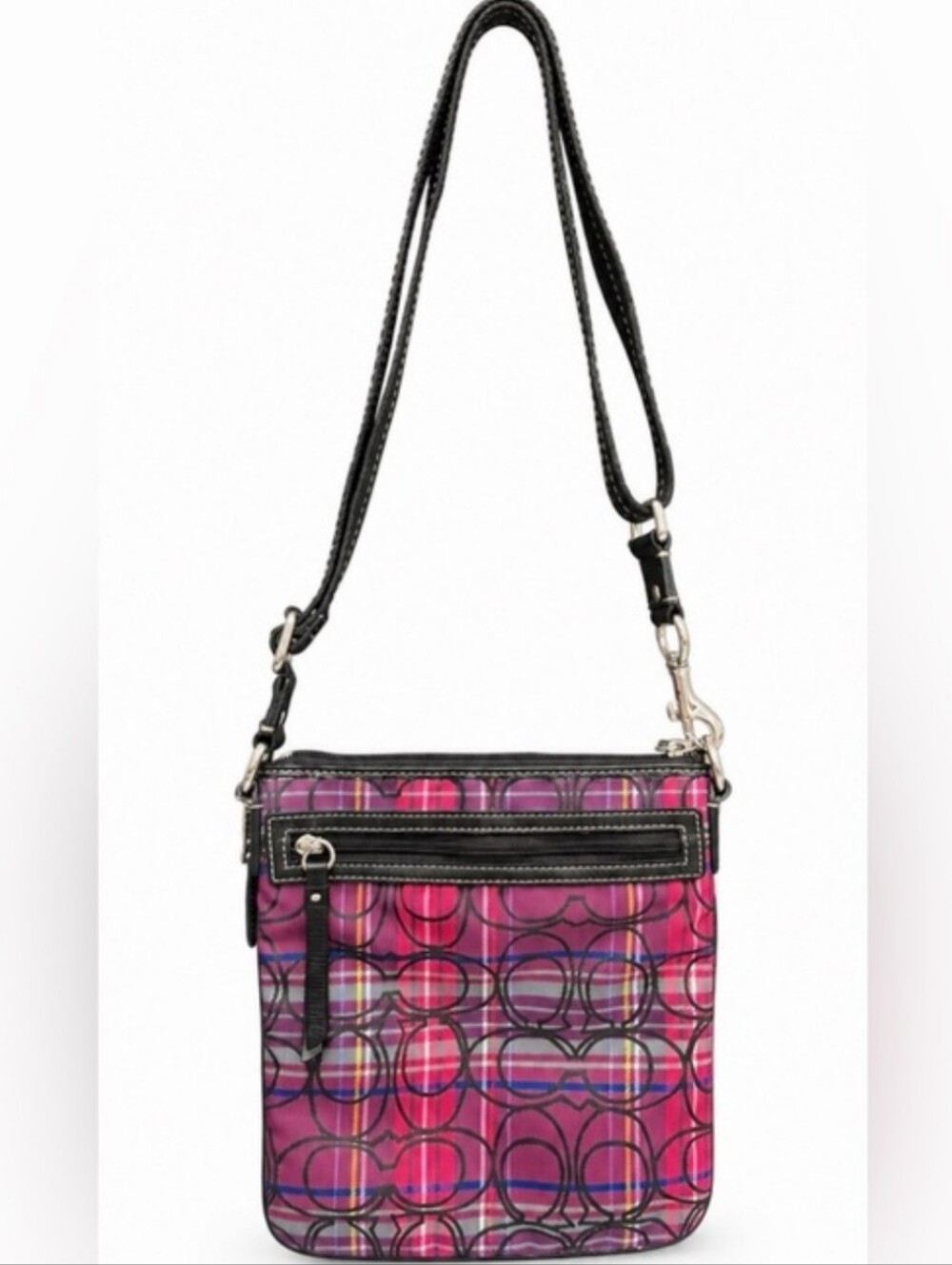 Coach Purple & Pink Poppy Tartan Plaid Swingpack Crossbody EUC